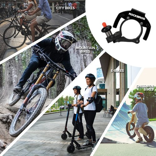 ROCKBROS Bike Bells Hidden MTB Bells Bicycle Bells for 22.2mm Handlebars, More Than 100dB, Clear & Long Sound Ringer, Mountain Bike, Scooter, Youth Bike, Black