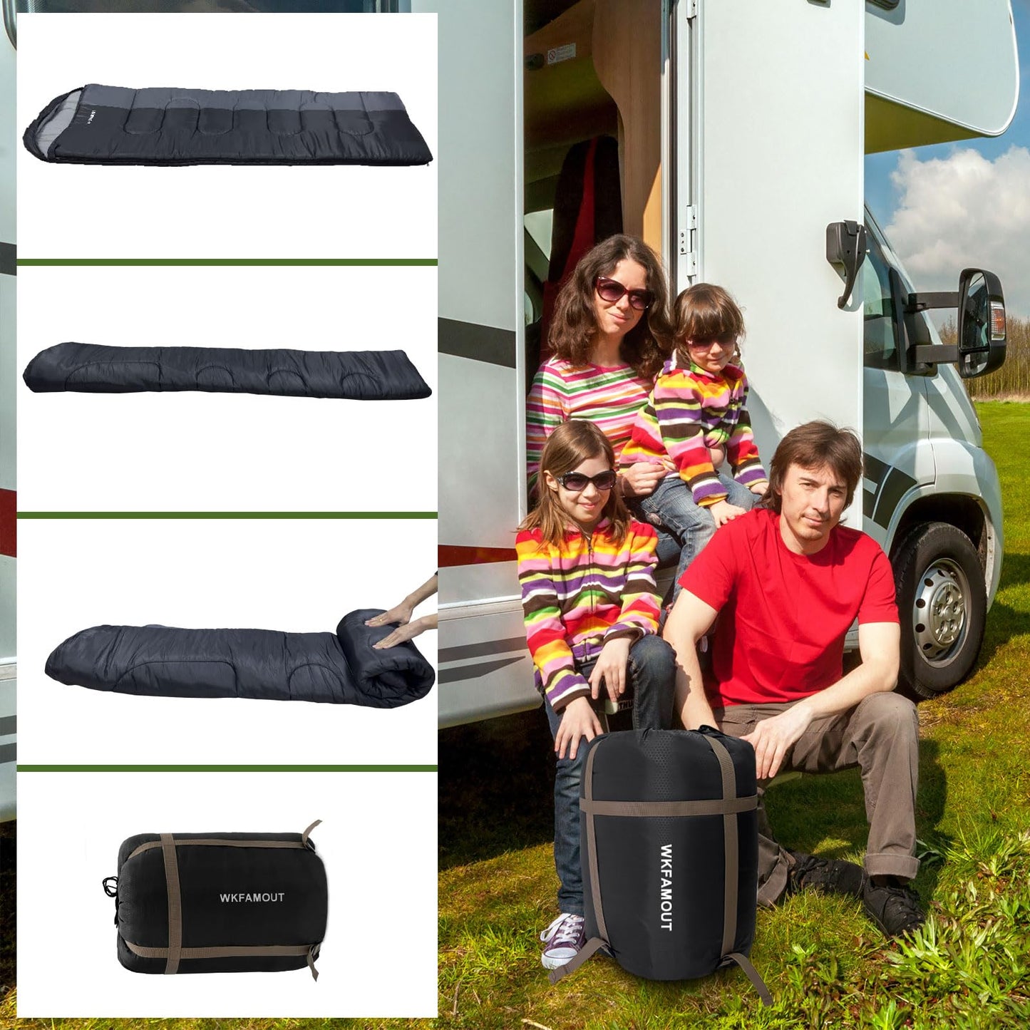 WKFAMOUT 0 Degree Sleeping Bags Waterproof for Adults, Cold Weather Machine Washable Sleeping Bag with Compression Sack for 3-4 Season Camping Outdoor