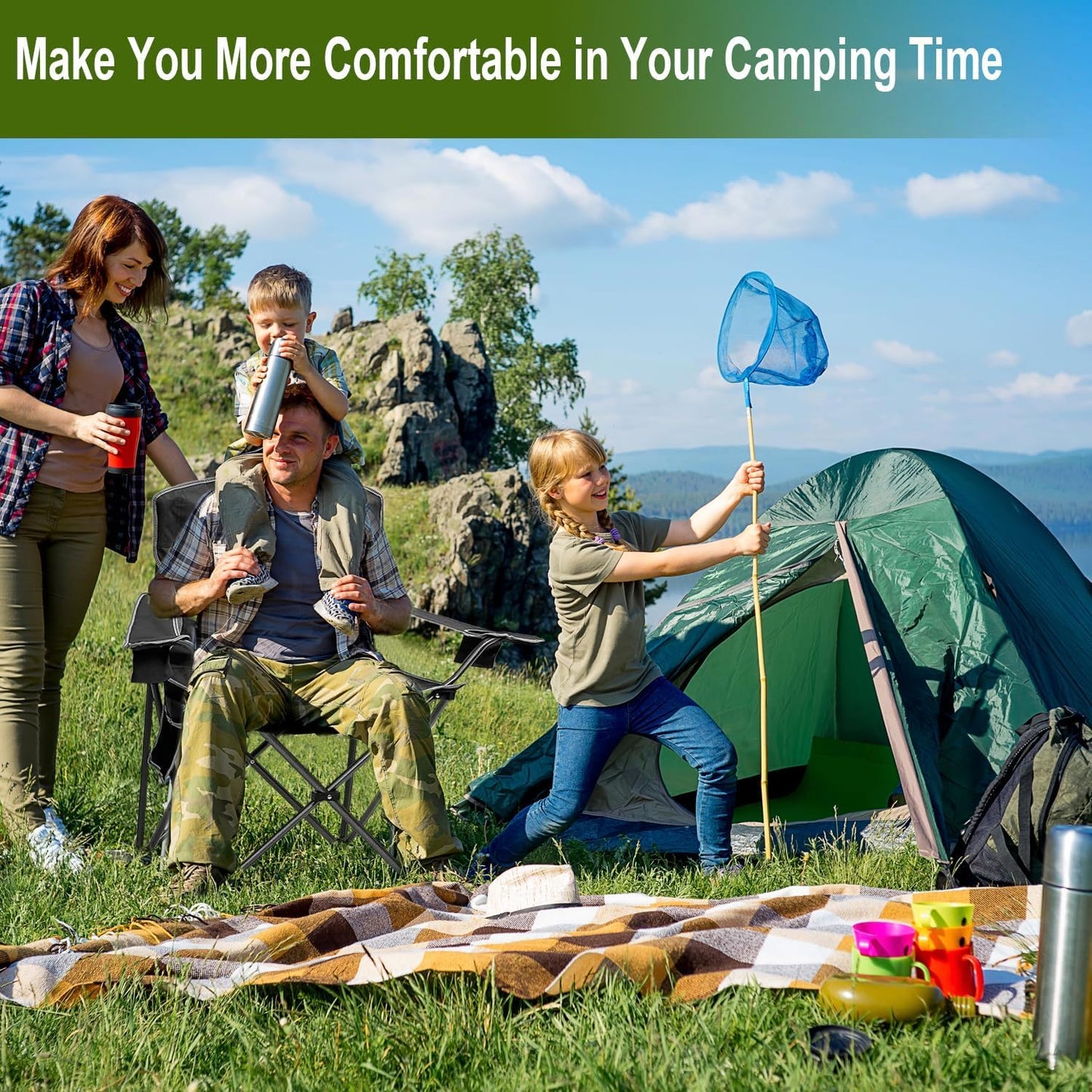 Skiennix Outdoor Folding Camping Chair - Breathable Mesh, 400lbs Capacity, Includes Cup Holder & Storage Bag | Black