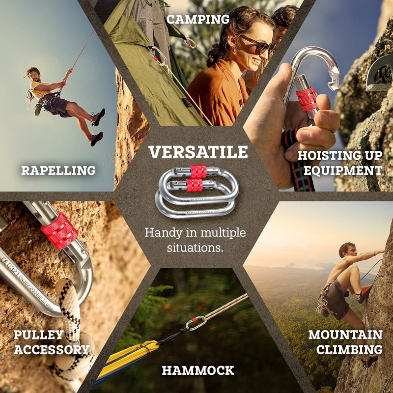 XTEK Climbing 25kn Climbing Carabiner Clip - Heavy Duty O-Shape Steel Locking Caribeaner -Rock Climbing Gear - Strong Large Locking Oval Caribeener for Mountain Climbing
