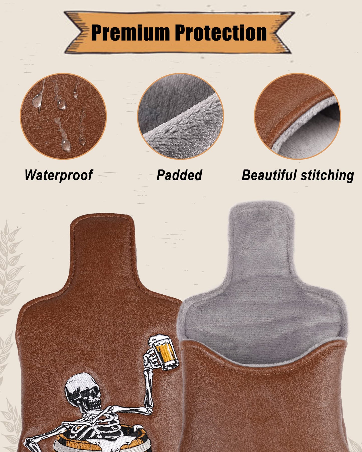 Big Teeth Golf Putter Cover,Mallet Putter Headcover,Mallet Putter Golf Head Covers for Scotty Cameron Odyssey Taylormade Spider Putters (Skull Beer)