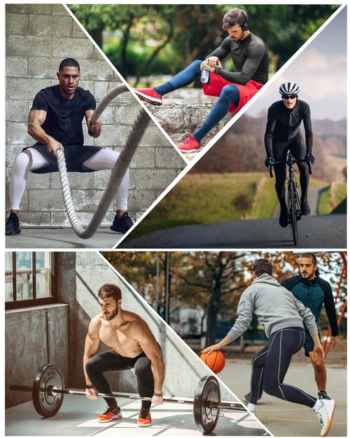 Roadbox 3 Pack Compression Pants Men, Performance Running Workout Sports Leggings, Gym Basketball Athletic Tights Base Layer