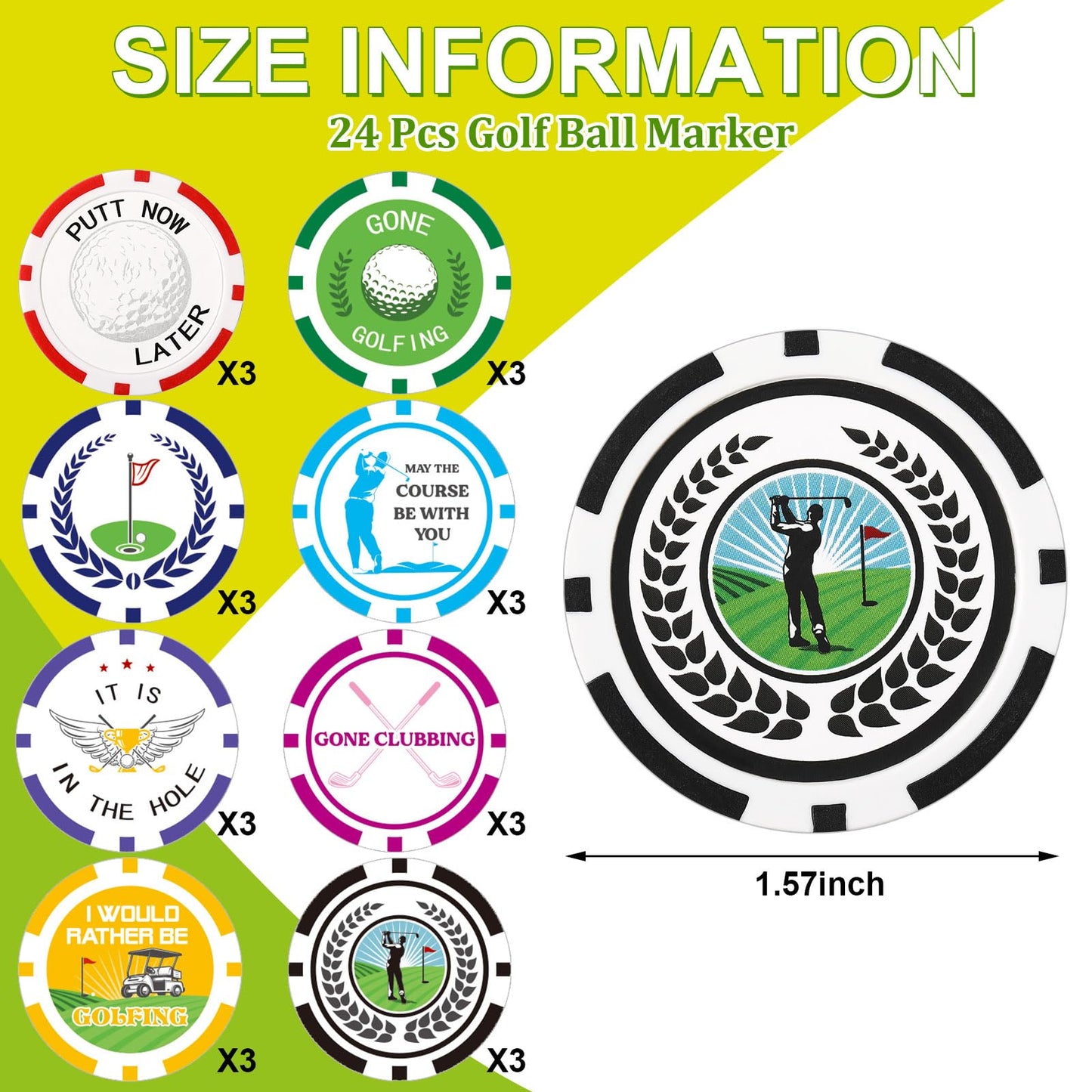 Sosation 24 Pcs Personalized Golf Ball Marker Funny Poker Chip Ball Marker Set 1.57 Inches Poker Chip Collection for Men Womens Golf Accessories, 8 Styles(Interesting)