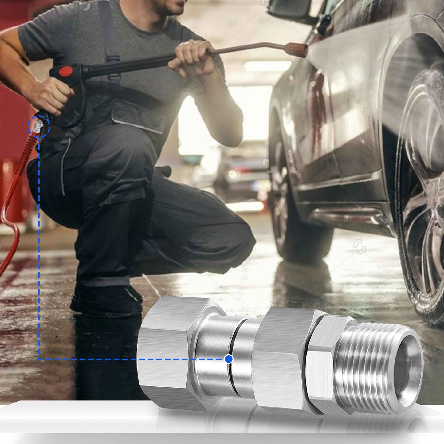 M MINGLE Pressure Washer Swivel Fitting, Metric M22 14mm Thread, Stainless Steel, 4500 PSI, 2 Pcs