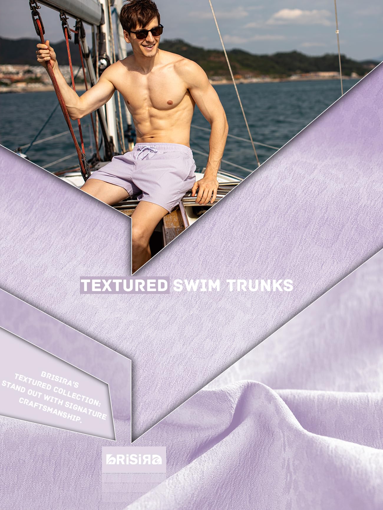 BRISIRA Mens Swim Trunks 5" Textured Ribbed & Leopard Bathing Suit Compression Liner Board Shorts Beach Swimsuit Quick Dry