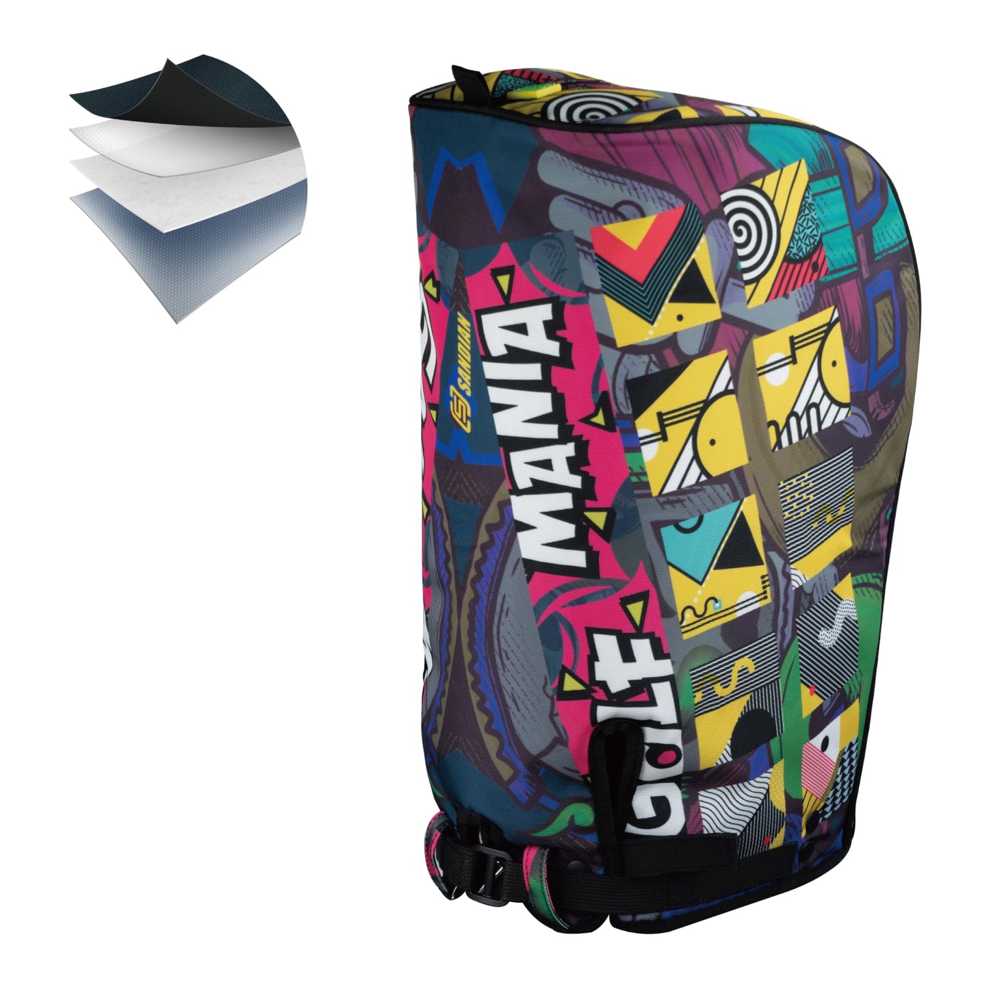 SANDIAN, Mania Design, Golf Bag Rain Hood Cover, Waterproof 1260D Oxford Polyester, 12x20 Inches, Padded Protection, PU Coated, Two Sided Zipper, Adjustable Buckle Lock Fasteners, Snap Button Locking