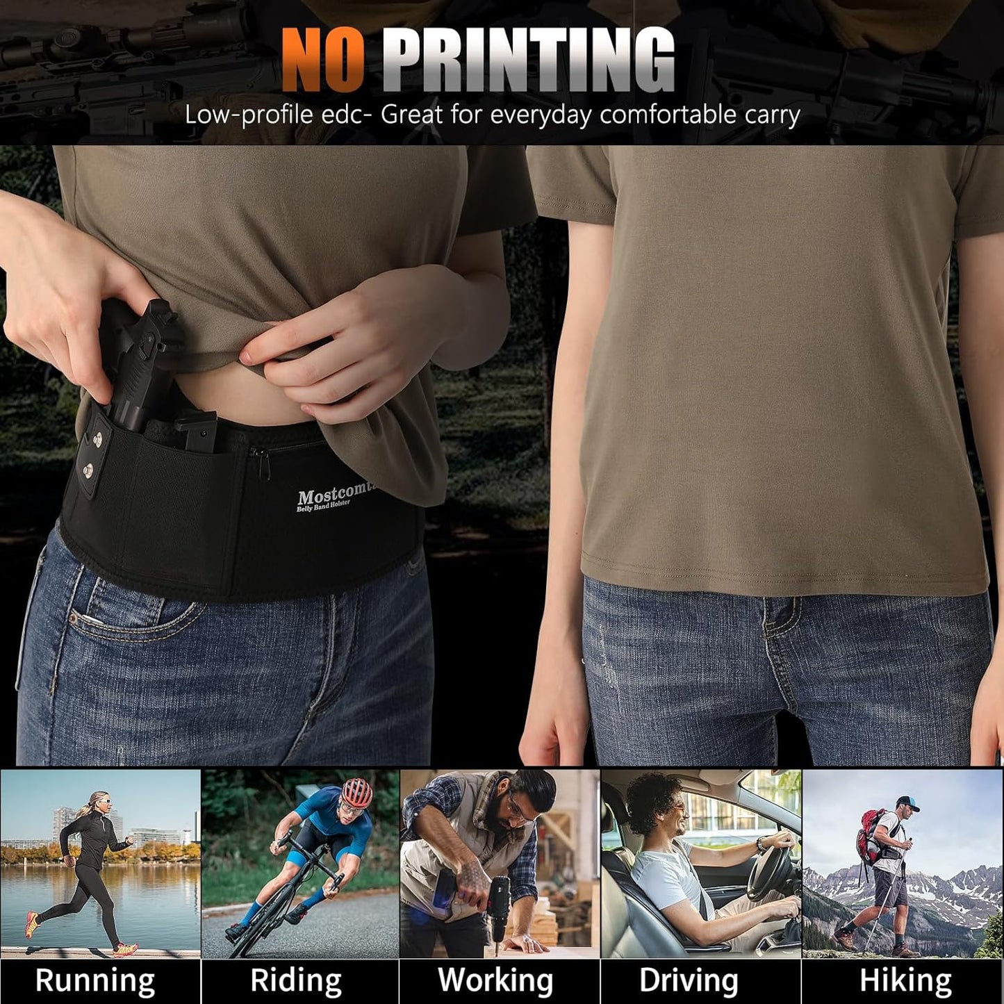 Mostcomtac Belly Band Holster - Comfortable & Breathable Neoprene Waistband for Glock, Taurus, Ruger, S&W