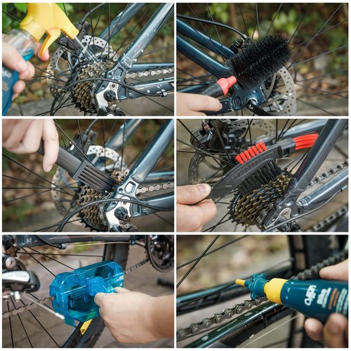 CXWXC Bike Cleaning Kit Including Bicycle Chain Scrubber, Bike Cleaner Brush Tool, Bicycle Chain Cleaning Agent,Chain Lube