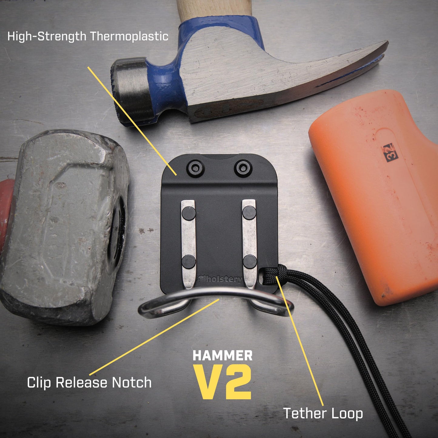 Holstery HammerMaster V2 | Hammer Holder Loop - Clip-On Tool Belt Holster Holds Hammers, Hatchet, or Mallet