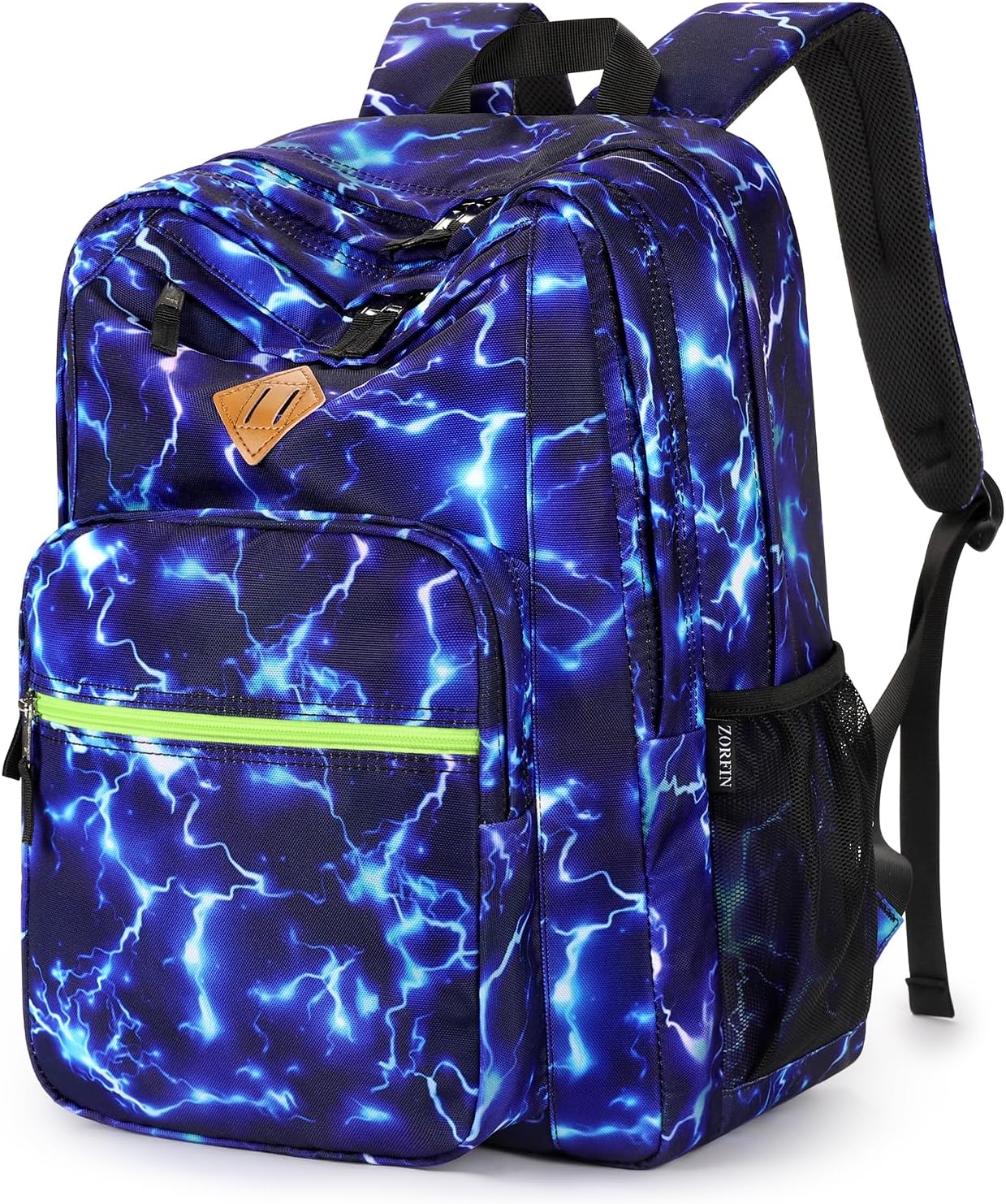 ZORFIN 26L Water Resistant Backpack for College & Travel - Blue Lightning Design