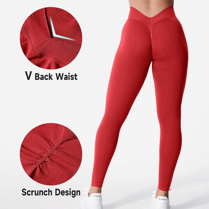 YEOREO Liz Scrunch Workout Leggings for Women High Waisted Butt Lifting V Back Waist Seamless Gym Yoga Leggings Bright Red M