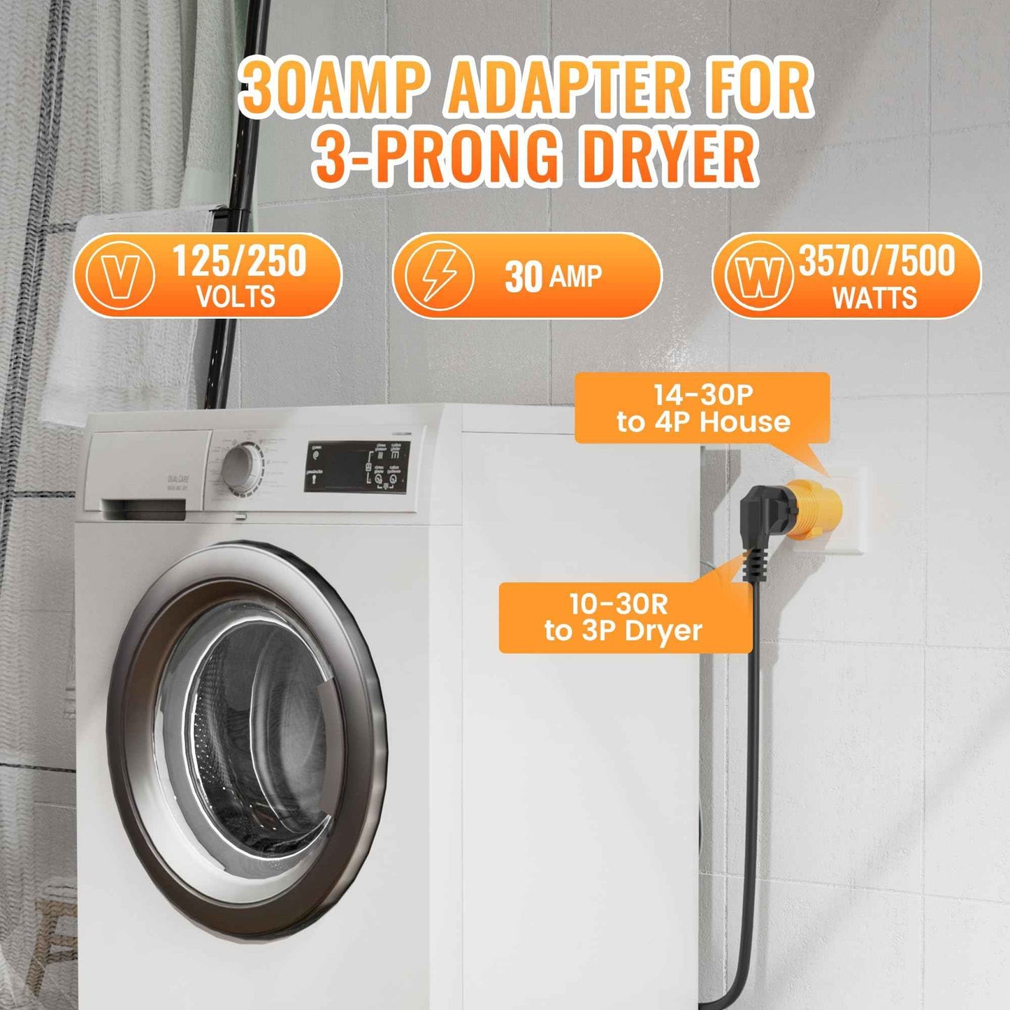 MECMO 3 Prong to 4 Prong Dryer Adapter, NEMA 14-30P Male to 10-30R Female, 4-Prong New Dryer Plug to 3-Prong Old Dryer Receptacle for Old Non-grounding Electric Dryer with New Dryer Wall Outlet House