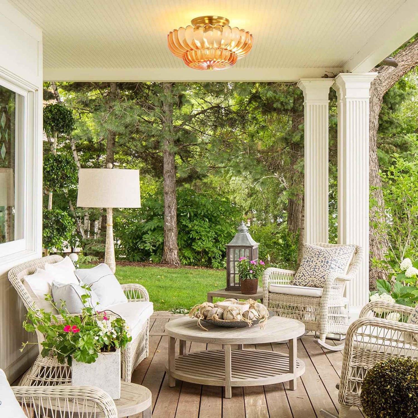 Modern Semi Flush Mount Ceiling Light Fixture with Brown Glass & Black Base - Ideal for Living Room, Kitchen, Bedroom, Hallway (Bulb Not Included)