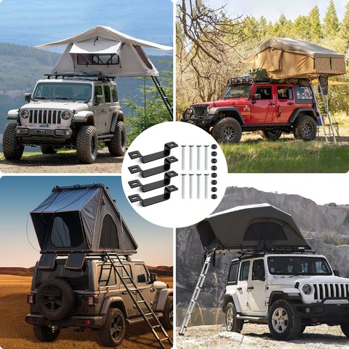 JERBOR 4pcs Roof Top Tent Mounting Clamp for Jeep, 3-1/4" x 1" U Bracket Rustproof Carbon Steel Roof Rack Mount, Sturdy Rooftop Tent Accessories for Jeep