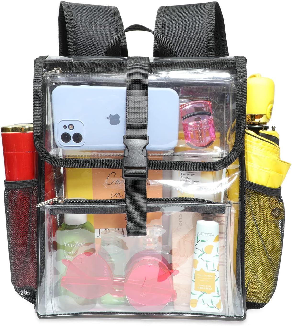Mildbeer Clear Stadium Backpack - Compact PVC Flap Design for Sports & Concerts | 12x12x6, Black