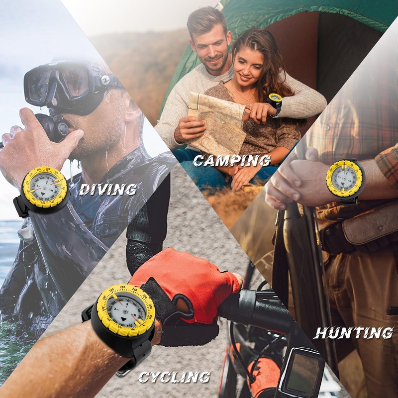 Scuba Compass, Professional Waterproof 5ATM Dive Wrist Compass with TPU Band for Outdoor Sports Diving, Sailing, Hiking, Survival Emergency (Yellow)