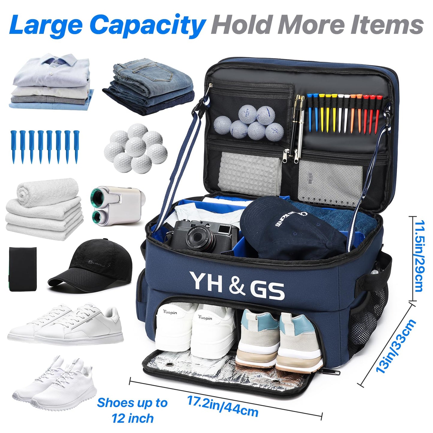 Golf Trunk Organizer, 3 Layer Golf Accessories for Men, 2 Pair Shoes Separate Ventilated Compartment Golf Organizer for Car, Balls, Clothes, Gloves, Accessories Golf Gifts
