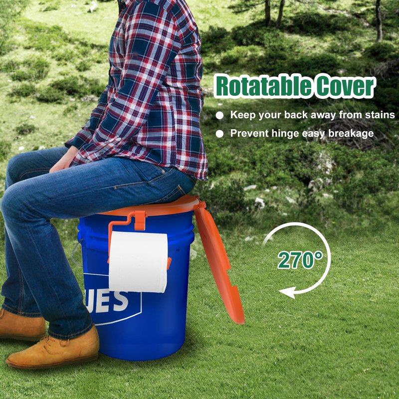 Orange Portable Toilet Seat for 5 Gal Buckets, Snap-on Lid for Adults, Camping, Hiking, Emergency, Car, Boat