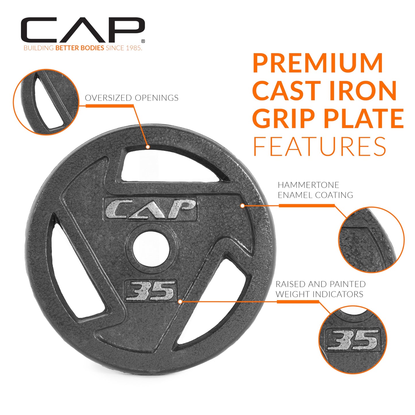 CAP Barbell 35 LB Cast Iron Olympic 2-Inch Grip Weight Plate - Single | Black