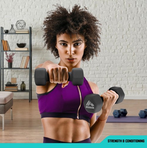 RBX Weights Dumbbells Set - Neoprene Arm Weights with Non-Slip Grip, Strength Training Equipment Workout Weights for at Home or Gym Training, Anti-Roll Black