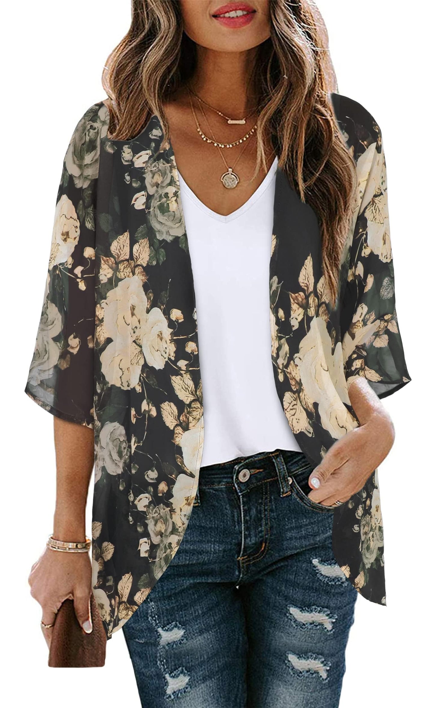Womens Floral Tops Short Sleeve Casual Summer Loose Cover ups Shirts (Black Khaki Floral, 3XL)