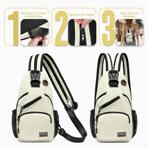 SUIKIHUM Convertible Sling Bag with Coin Pocket, 7.9" Tablet Crossbody Mini Backpack with Headphone Jack Casual Pack for Women Men Travel, White