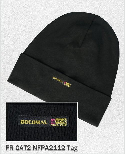 BOCOMAL FR Beanie Adjustable Cap 7oz Cotton Flame Resistant Head Covering Welding Hat Arc Rated NFPA2112 CAT2 One Size Black