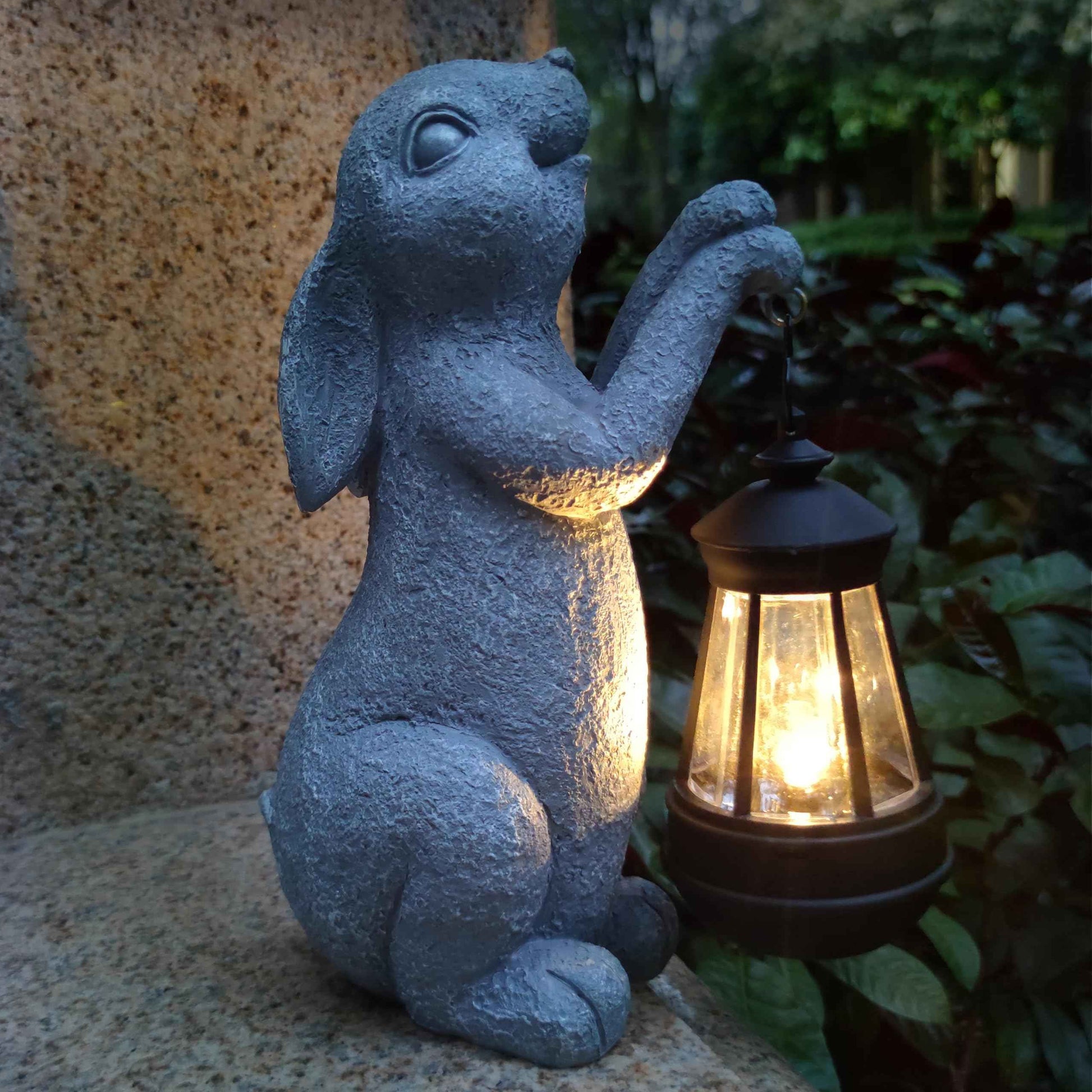 VIOYOUNS Rabbit Solar Garden Outdoor Statues,Resin Rabbit Figurine Decorations with Solar Lights Lantern, Outdoor Resin Bunny Decor for Lawn,Yard, Unique Housewarming Gift for Garden Home