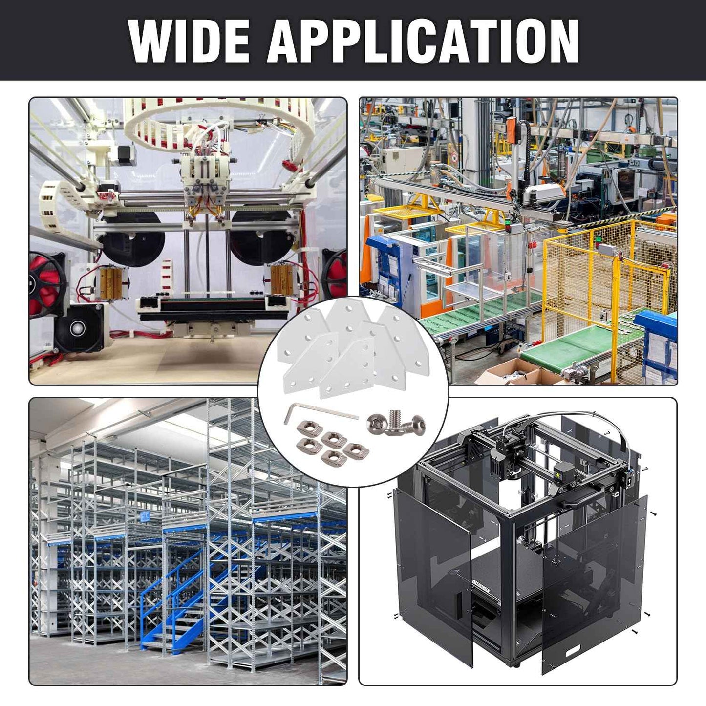 Sidaxia 2020 Corner Bracket Joint Plate 15Pcs L Shape & 15Pcs T Shape 5 Hole Aluminum Extrusion Connector with 150Pcs T-Nuts, 150Pcs Screws and 1Pc Wrench for 20 x 20mm Series Extrusion Profile