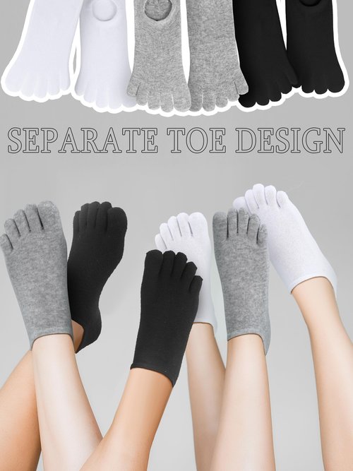 Bencailor 6 Pairs Women Toe Socks Cotton Ankle No Show Low Cut Socks with Toes for Women Men Running Athletic (Black,White,Gray,9-11)