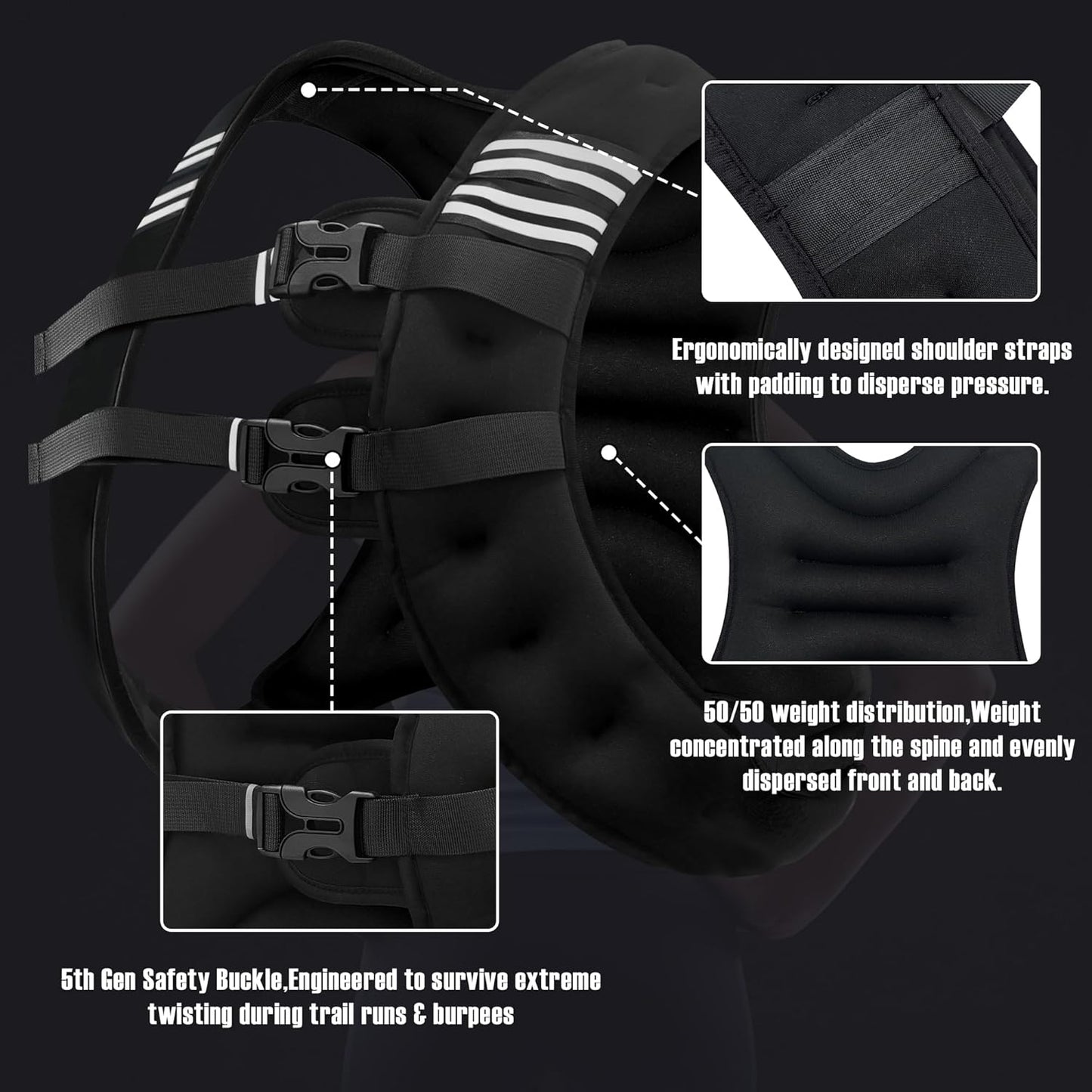 NATURELUX Weighted Vest - Adjustable 5-30lbs for Men & Women | Reflective Stripe for Enhanced Safety
