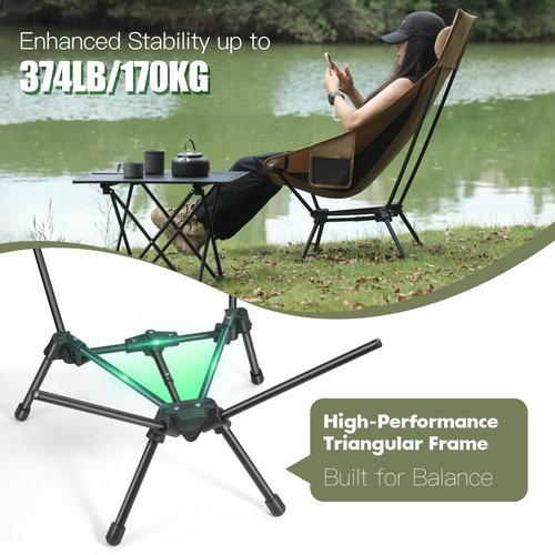 AuroraTrail High Back Folding Camping Chair with Pillow – Lightweight Portable Outdoor Chair with Cup Holder & Carry Bag, Sturdy Aluminum Frame Supports up to 374 lb for Camping, Hiking & Festivals