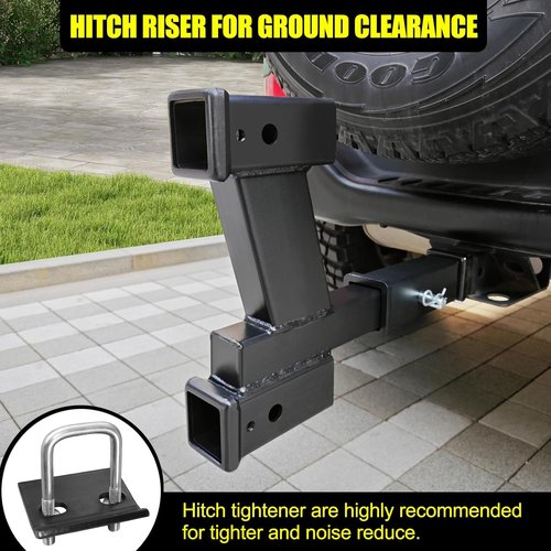 KAIRAY Trailer Dual Hitch Extender Adapter - 2-Inch & 10-Inch Riser/Drop, 10,000 lbs Towing Capacity