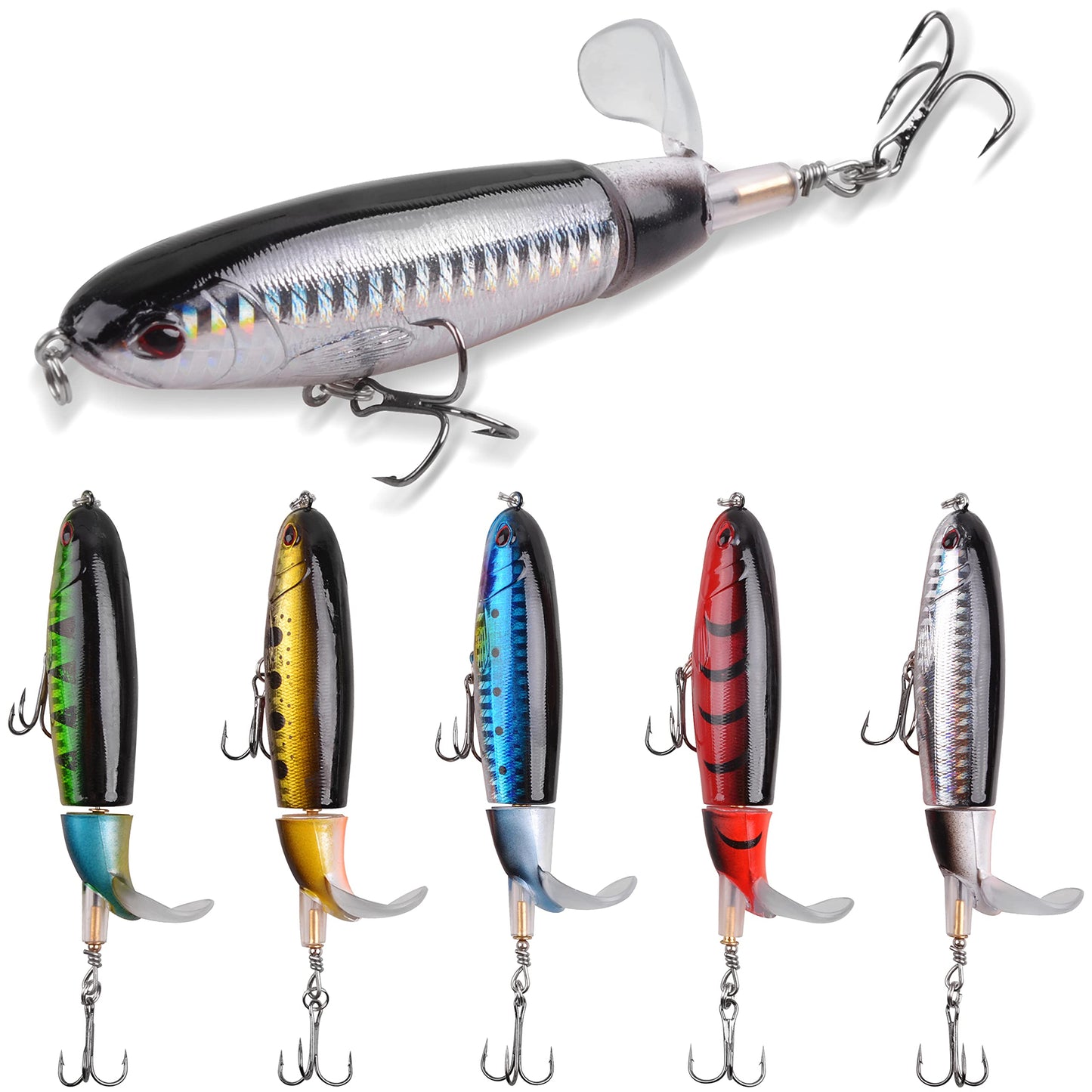 Bass Fishing Lures Set,Plopping Minnow Lure with Floating Rotating Tail Freshwater Artificial Hard Baits Swimbait Slow Sinking Lures for Trout Pike Walleye