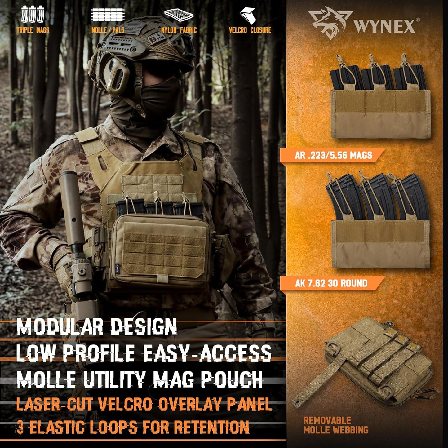 WYNEX Tactical Utility Tool Pouch - Kangaroo Style Molle Admin Bag with Mag/Zipper Strip Insert | EDC Medical Organizer