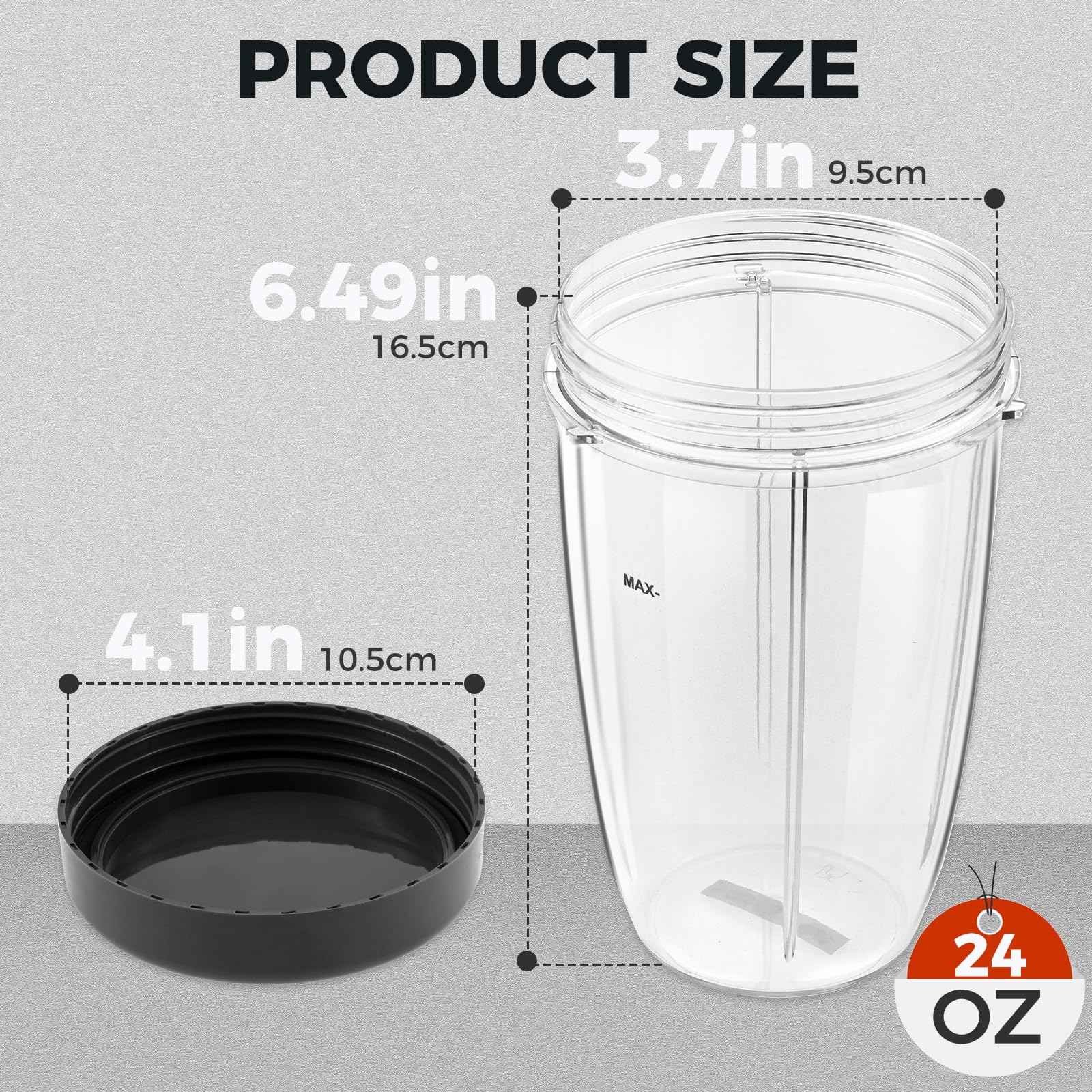 Blender Cups Replacement for Nutribullet Blender 24oz Cups with Lid, Compatible with Nutribullet 600W/900W Blenders (2 Pack)