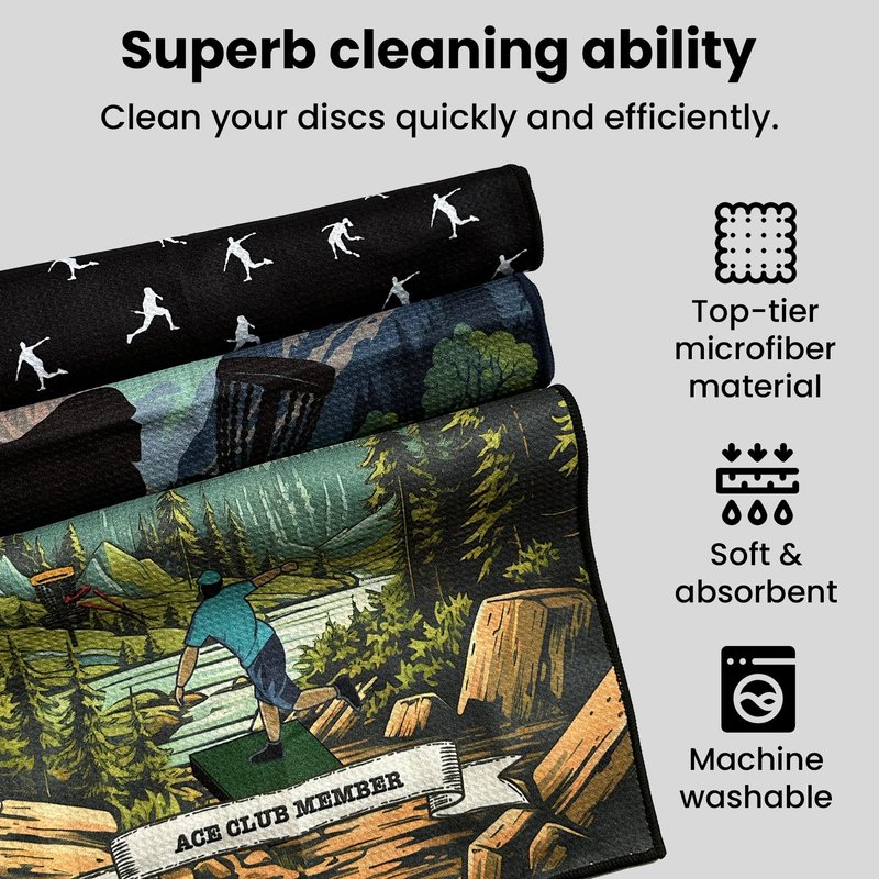 NICED NATION Disc Golf Towel with Clip for Bags - Microfiber Waffle Towels - Cool Designs (24 x 16 inches / 60x40cm) - Accessories (Eat, Sleep Disc Golf, Repeat)
