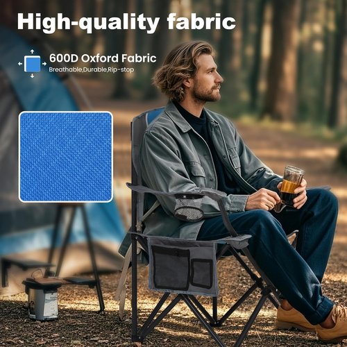 LET'S CAMP Oversized Camping Chair - Heavy Duty 350 LBS Capacity | 2-Pack with Cup Holder & Storage Bag - Blue