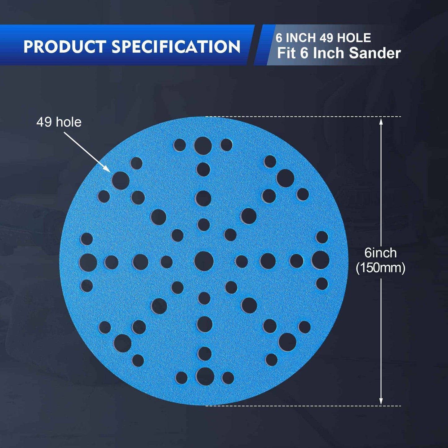 SpeTool 6 Inch Sanding Discs, 49 Hole Hook and Loop Sandpaper 60 Pack Compatible for Random Orbital Sander, Stearate Anti-Clog Coating with 120 Grit Ceramic Aluminum Oxide Abrasives for Sanding Chore