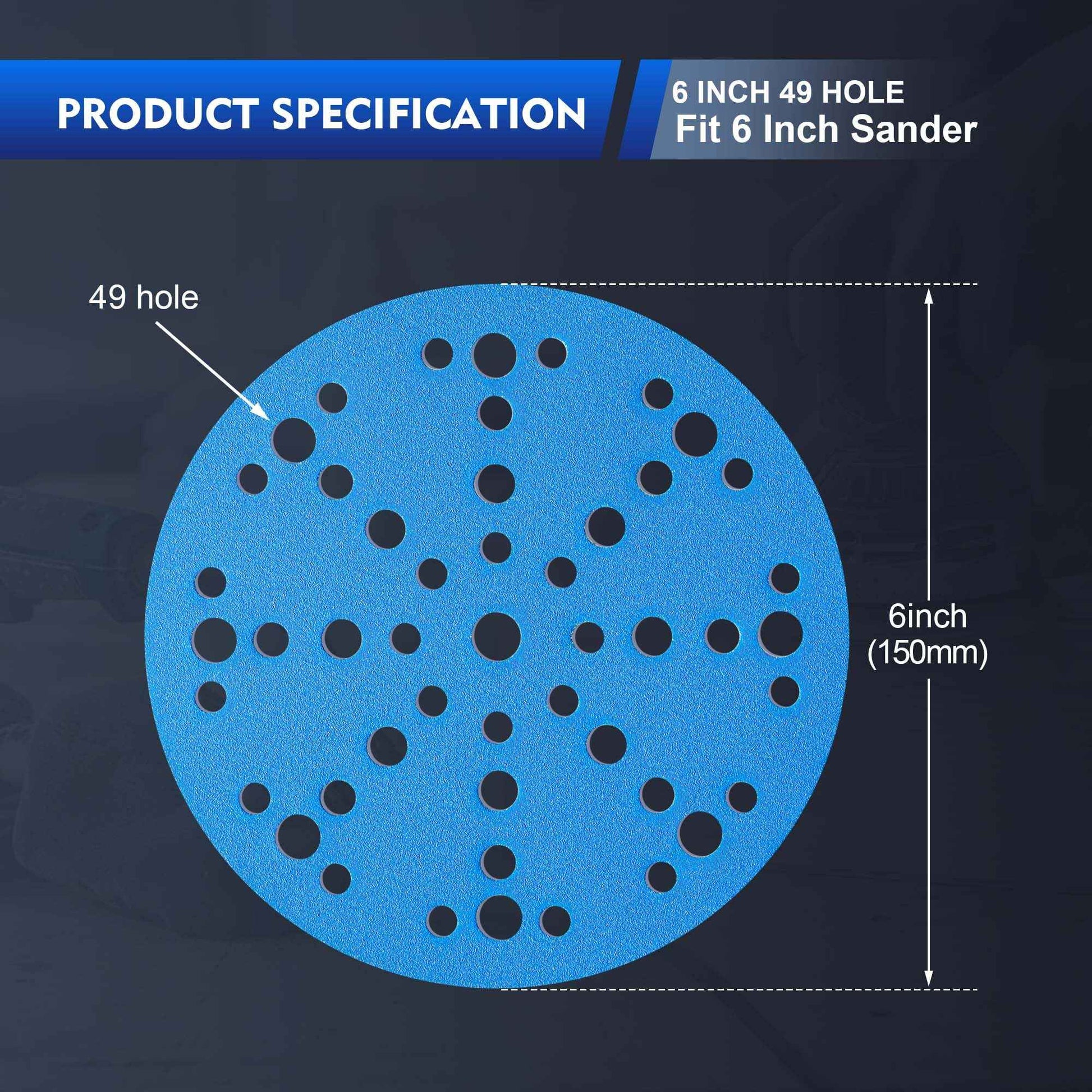 SpeTool 6 Inch Sanding Discs, 49 Hole Hook and Loop Sandpaper 60 Pack Compatible for Random Orbital Sander, Stearate Anti-Clog Coating with 120 Grit Ceramic Aluminum Oxide Abrasives for Sanding Chore