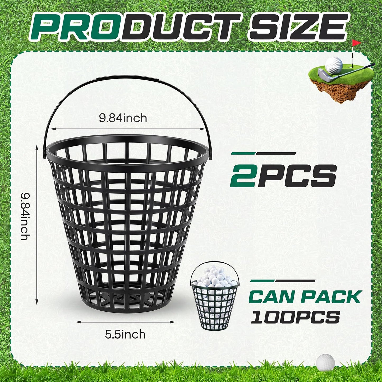 Halloscume Golf Ball Basket, Small/large Can Hold 50/75/100 Balls Golf Container with Handle Holder Contain Stadium Accessories Storage Bucket for Sport Practice