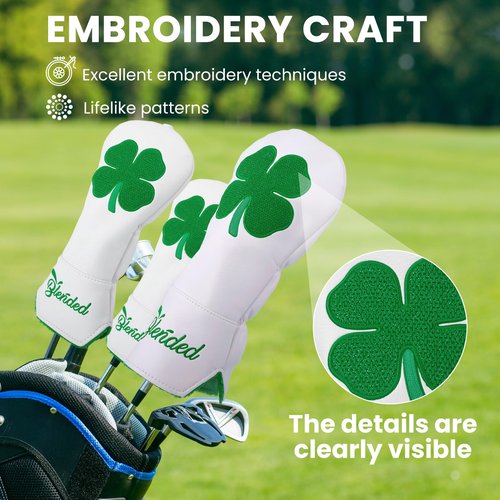 Golf Club Covers Embroidery Green Lucky Clover Fariway Wood Headcover 3 Wood Head Cover Leather Golf Headcover for Most Brand (for Fariway Wood)