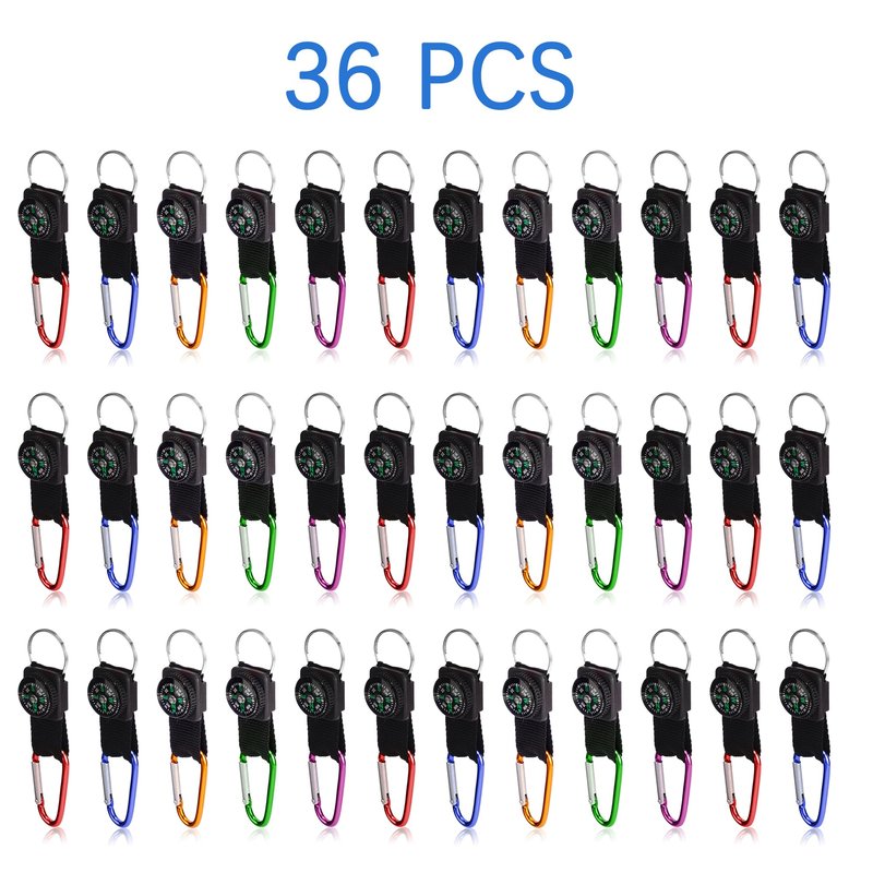 PROLOSO Carabiner Compass Keychain Belt Clips Kids Toys Prizes Outdoors Adventure Party Favors 36 Pcs