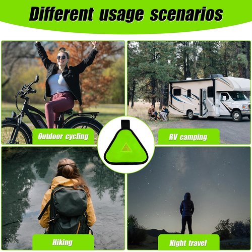 3pcs Reflective Triangle Sign, Bright Reflective Yield Symbol with Magic Adhesive Strap & Cord High Visibility Safety Triangle for Bike Backpack Different Scenes Multiple Fixing Methods(Green)