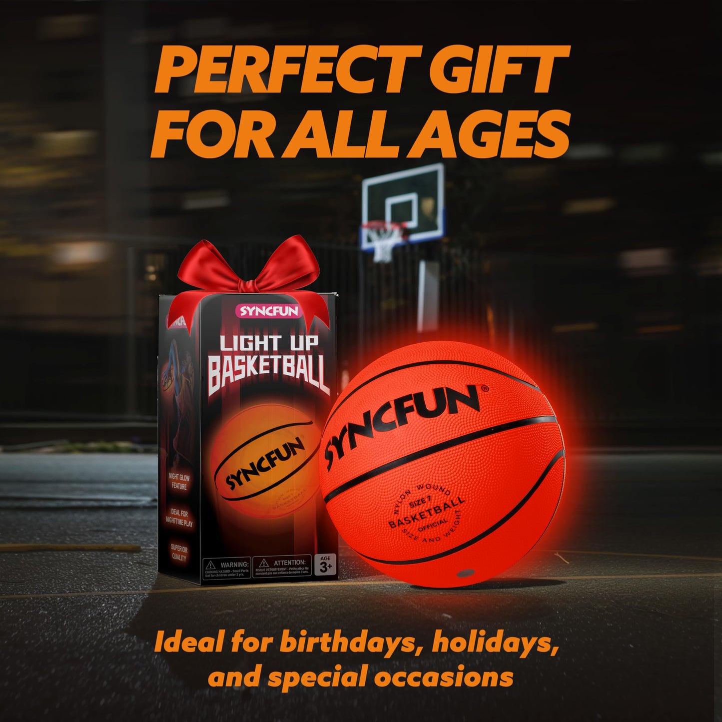 SYNCFUN Glow in The Dark Basketball Size 7, Light Up Basketball for Night Games, Cool Birthday Gift for Boys Age 7-12, Teen Outdoor Sports Toy Halloween