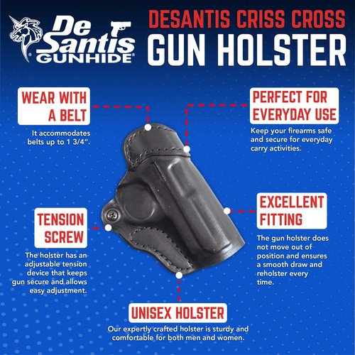 Desantis Criss-Cross Gun Holster, Versatile Concealed Carry Holster, Fits SIG P938, Kimber Micro 9, and Springfield 911 9MM, Unisex Cross-Draw Carry Holster, Right-Hand Draw, Black