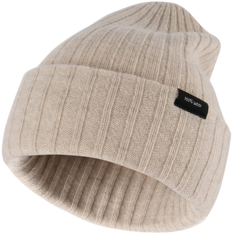 Ababalaya 100% Wool Beanie for Men Women Windproof Double Layer Super Cozy Knitted Cuffed Beanies Unisex Warm Winter Hat for Large Head/Big Head Hats, Oatmeal