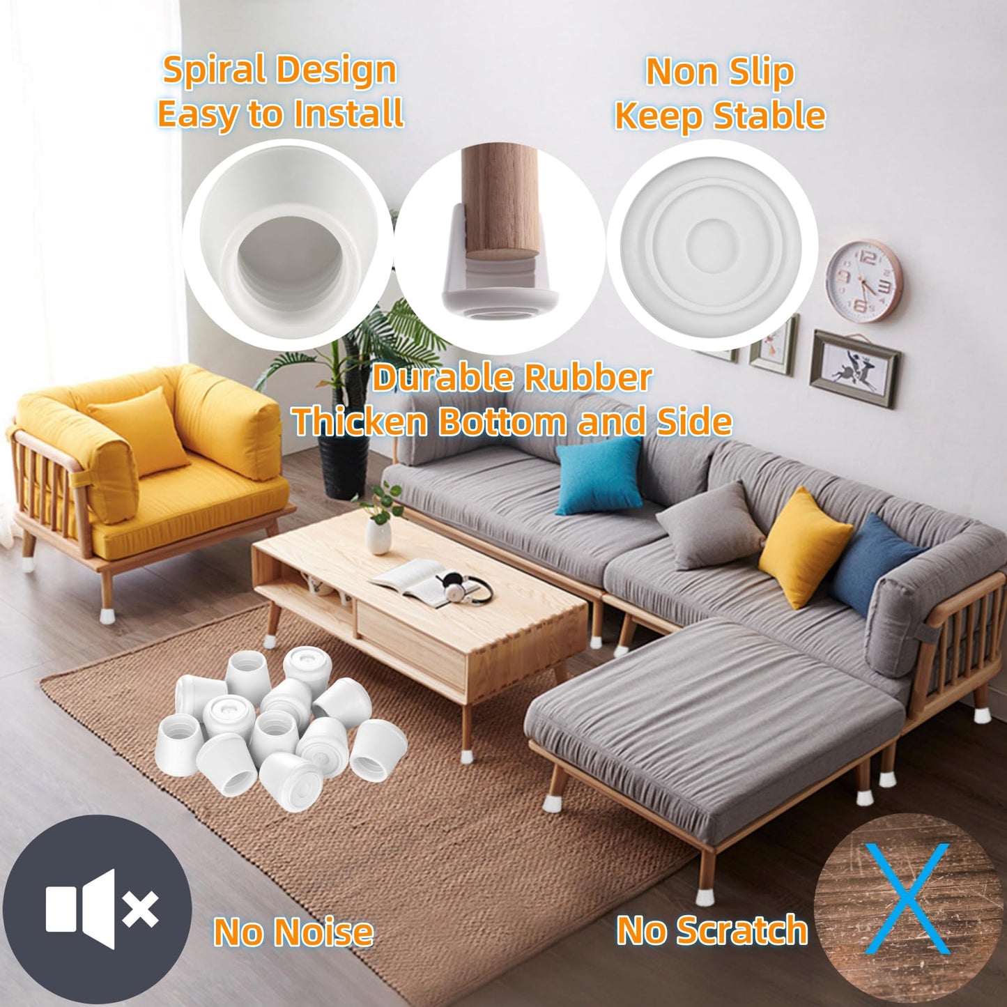 1" Chair Leg Tips Caps, Non-Slip Rubber Leg Tips, Stool Leg Protectors Cap, Folding Metal Chair Leg Tip Replacement, Chair Leg Floor Protectors Round White, 12 Pack