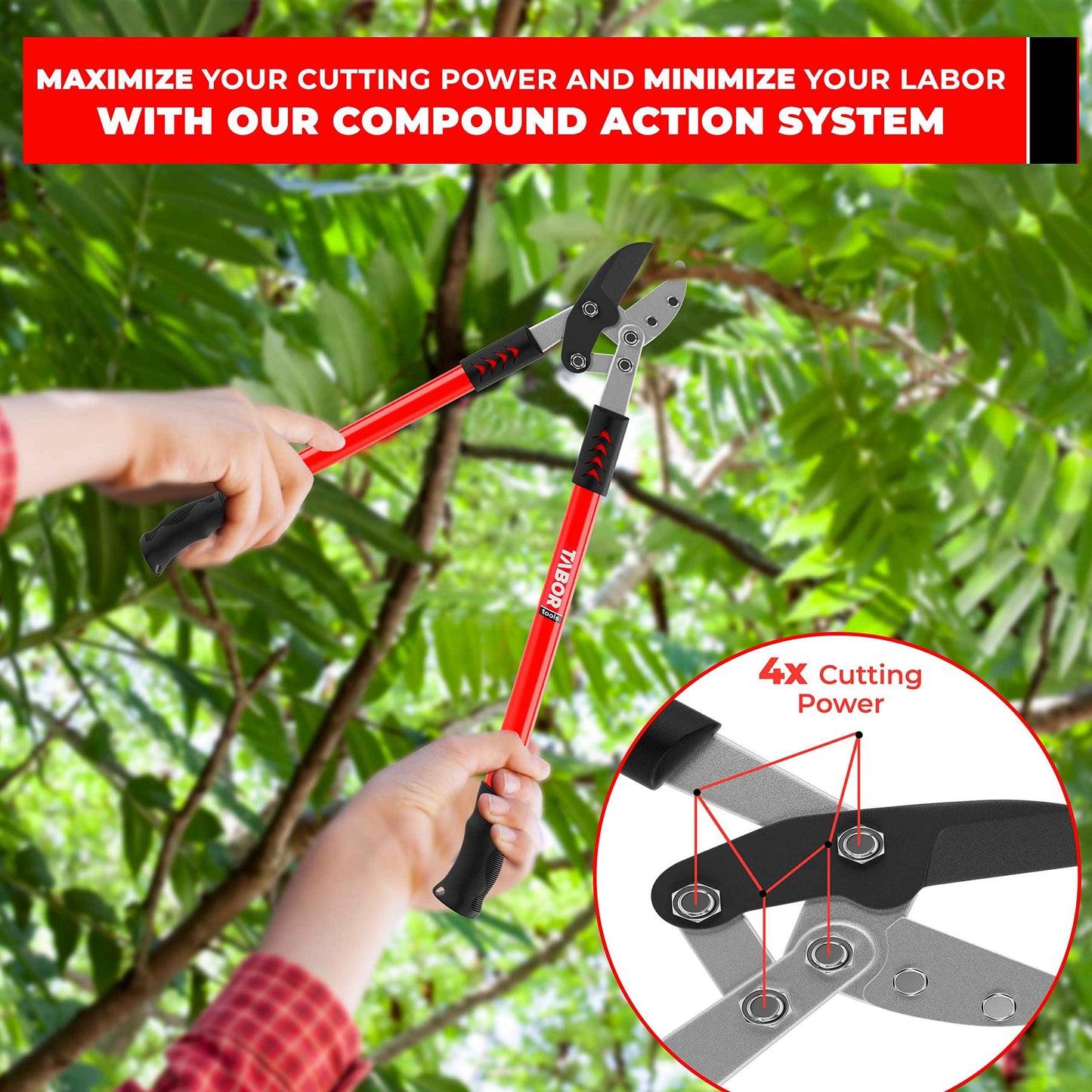 TABOR TOOLS GG12A Anvil Lopper with Compound Action, 30 Inch Tree Trimmer, Thick Branch Cutter with ⌀ 2 Inch Cutting Capacity, Chops Thick Branches with Ease.