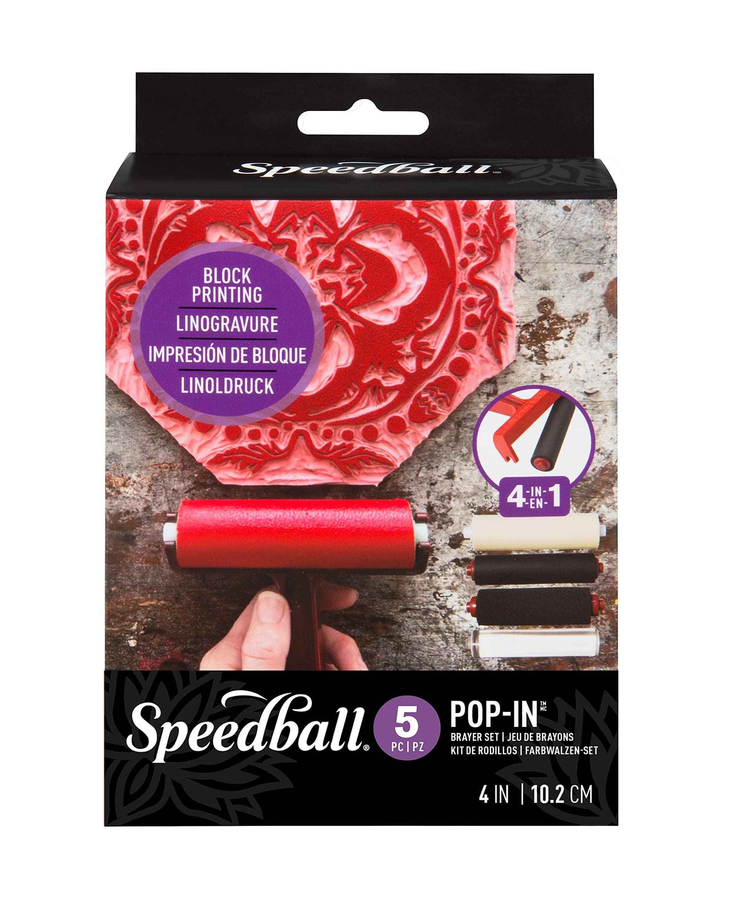 Speedball Pop-in 4" Roller Brayer Kit, Foam, Rubber, Hard Rubber & Acrylic